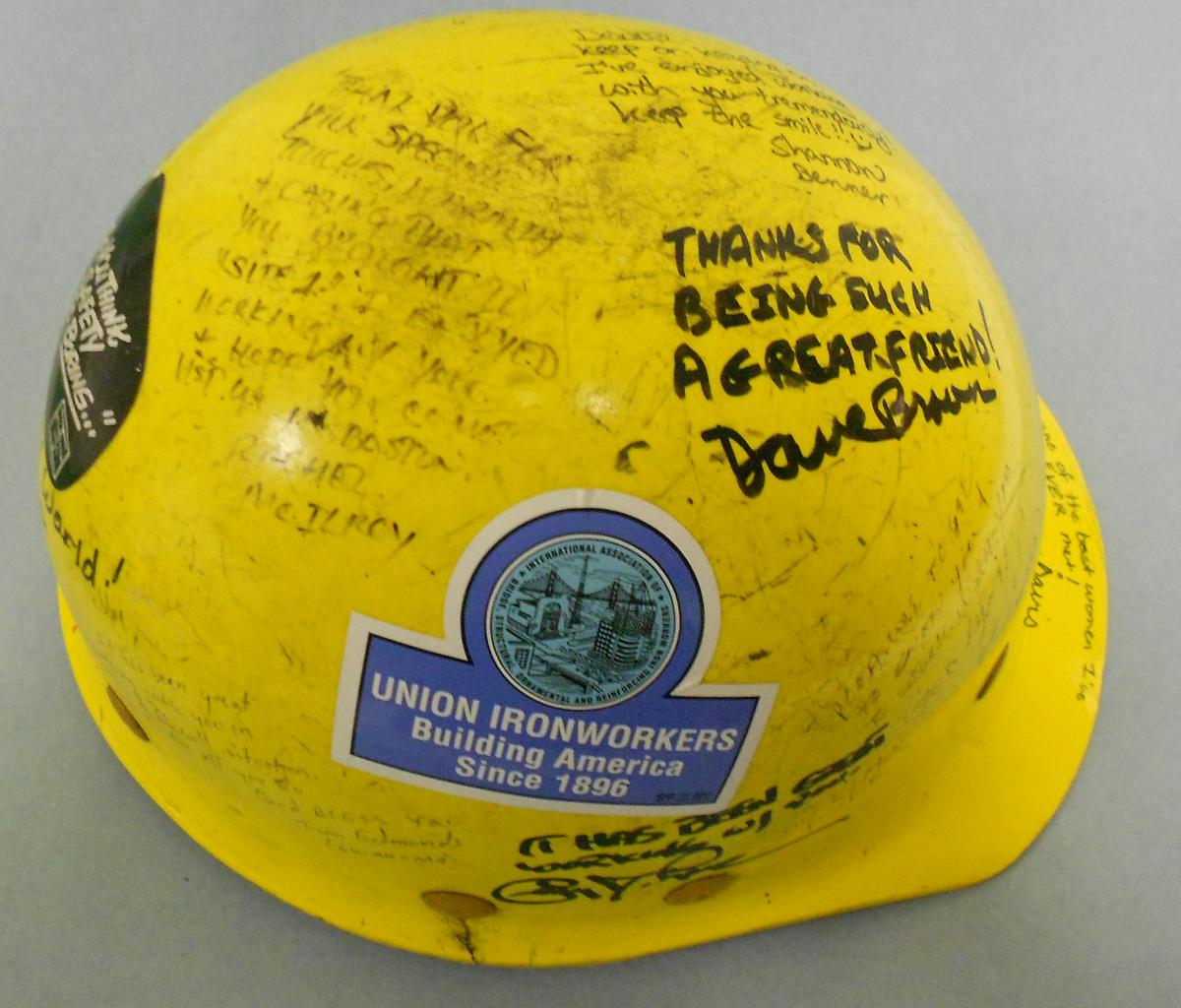 Yellow hard hat belonging to Debora Jackson, Salvation Army volunteer Gift of Debora Jackson