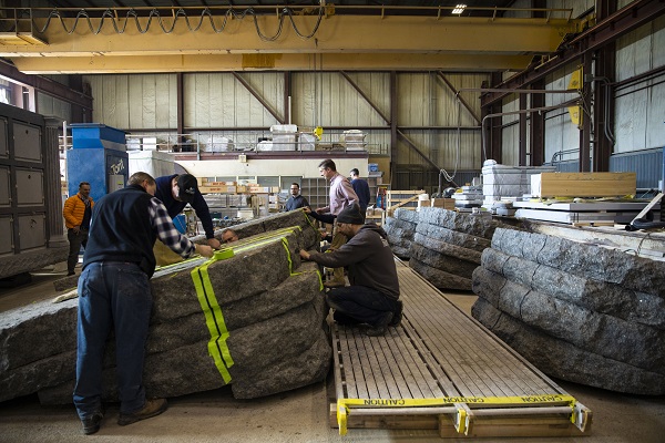 The monoliths under construction by craftsmen in Barre, Vt. Photo by Jin S. Lee, 9/11 Memorial.