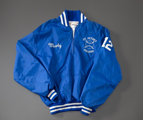 Martin's college baseball jacket. Collection 9/11 Memorial Museum, Gift of Julie Boryczewski.