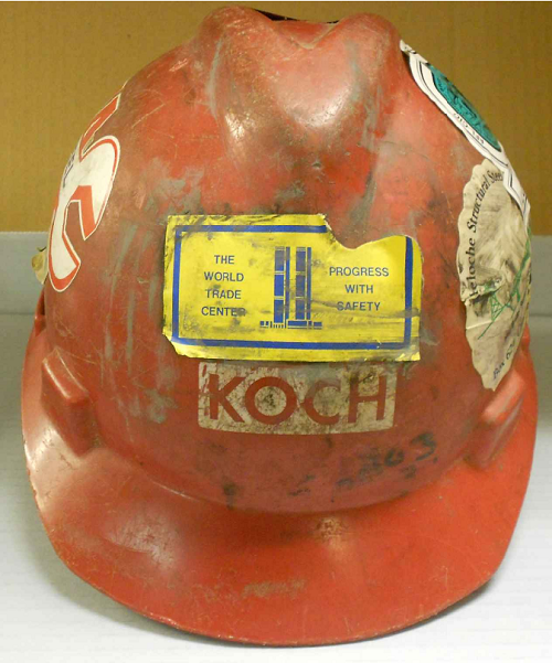 David Rice's hardhat. Collection 9/11 Memorial Museum.