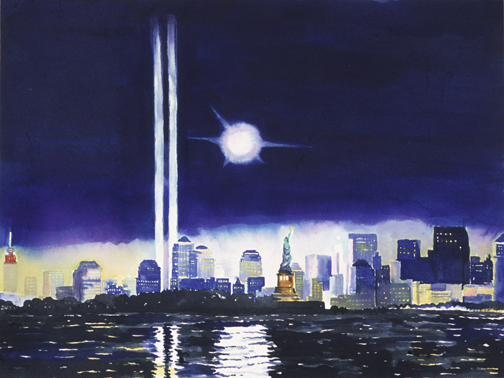 March 28, 2002_Full Moon and Tribute Light, 2002, watercolor and ash, 12 x 16 inches_low rez jpg.jpg