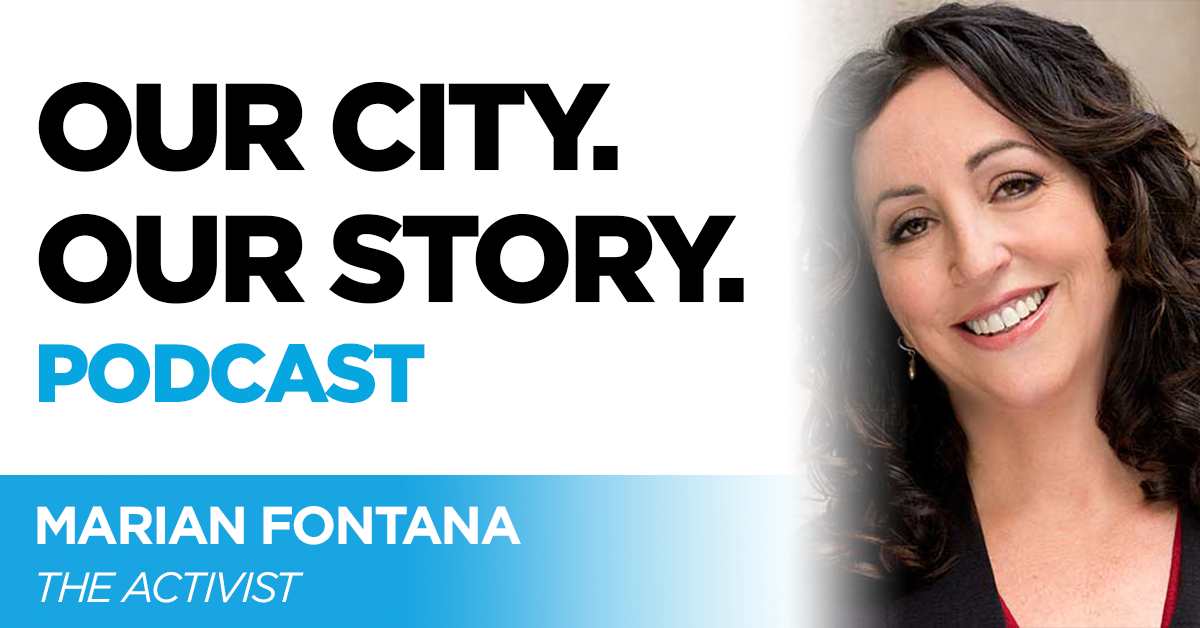 Marian Fontana—an activist who lost her husband, FDNY firefighter David Fontana, on 9/11—smiles for a portrait as part of the Our City Our Story podcast.