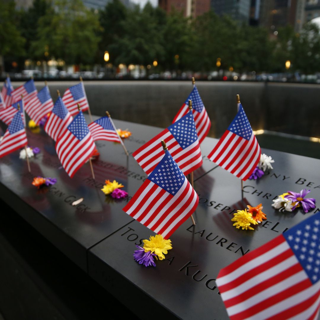 Flags and flowers on the Memorial