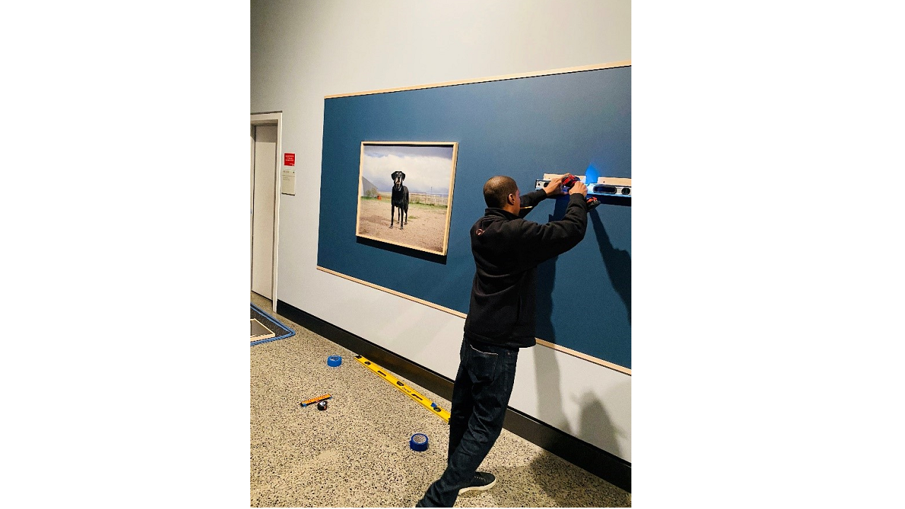 A photo of the installation of "K-9 Courage" exhibition. 