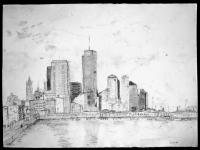 Drawing of NYC Hudson River Waterfront (April 2001) by Christy Symington