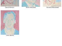 I painted 67 portraits—one for each coworker lost on September 11, 2001. We worked at Keefe, Bruyette & Woods on the 88th and 89th floors of Two World Trade Center (the South Tower). This image shows the final group of the alphabetized series, Portraits 64–67: David Winton, Brent Woodall, Richard 'Woody' Woodwell, and John Works.