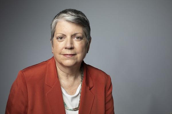 Former Secretary of Homeland Security Janet Napolitano poses for a professional portrait photo.